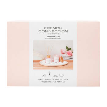 French Connection Gift Set W/ Pebbles & Plate Marshmallow Strawberry Prosecco