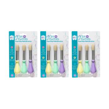 3x 3pc First Creations Easi-Grip Kids Paint Brushes Ergonomic Pastel Colours 12m+