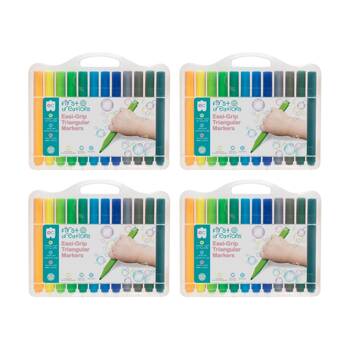 4x 24pc First Creations Easi-Grip Triangular Markers Non-Toxic w/Case Kids 36m+