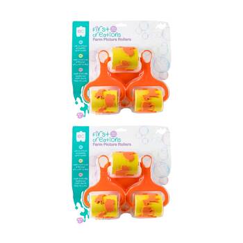 2x 3pc First Creations Picture Rollers Farm Themed Easy Grip Washable Kids 12m+