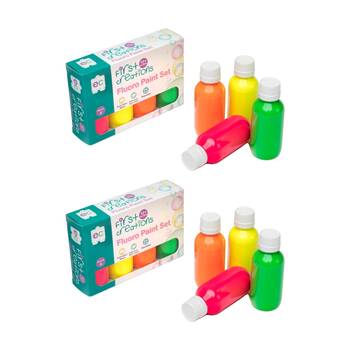 2x 4pc First Creations Fluoro Paint Set Washable Non Toxic Kids 100ml 12m+