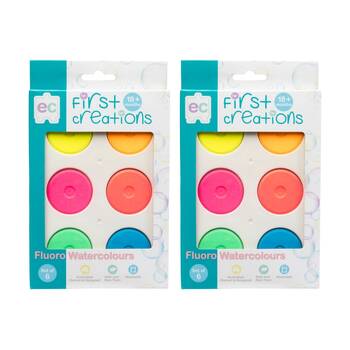 2x 6pc First Creations Watercolour Paint Set Fluoro Neon Colours Kids 18m+