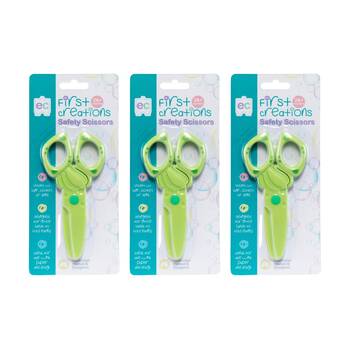 3PK First Creations Kids Safety Scissors Blunted Ends Child Safe Green 24m+