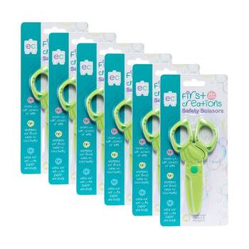 6PK First Creations Kids Safety Scissors Blunted Ends Child Safe Green 24m+