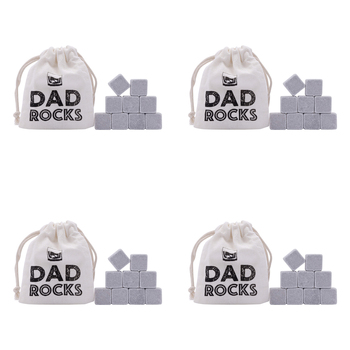 4x 9pc Splosh Fathers Day Whisky Stones w/ Storage Pouch - Grey