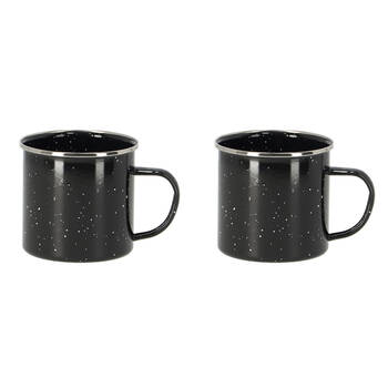 2PK Esschert Design Enamel Carbon Steel Mug Outdoor Camping 0.5L Black