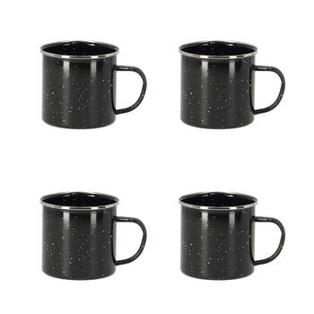 4PK Esschert Design Enamel Carbon Steel Mug Outdoor Camping 0.5L Black