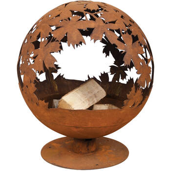 Esschert Design Fire Ball Pre-Rusted Laser Cut Leaves Outdoor Garden Brown