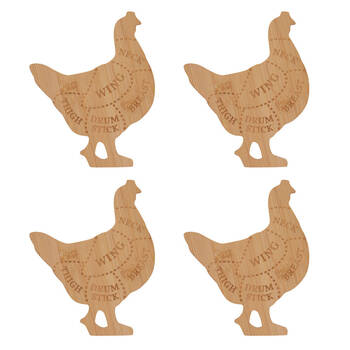 4PK Esschert Design Chicken Chopping Board Bamboo Cutting Small Natural