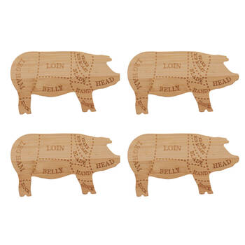 4PK Esschert Design Pig Chopping Board Bamboo Cutting Food Prep Small Natural