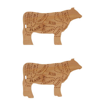 2PK Esschert Design Cow Chopping Board Bamboo Cutting Food Prep Small Natural
