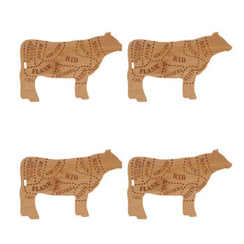 4PK Esschert Design Cow Chopping Board Bamboo Cutting Food Prep Small Natural