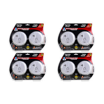 4PK Family First Photoelectric Smoke Alarm Twin Pack Bedroom Living Room w/Test Btn