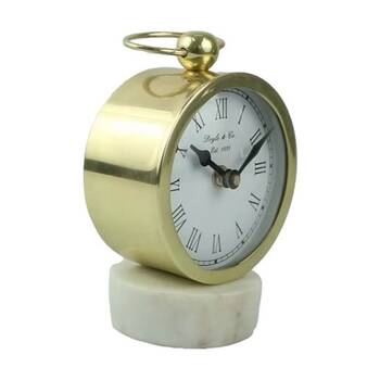 SS Collective Round Faced Table/Desk Clock On White Marble Stand Gold