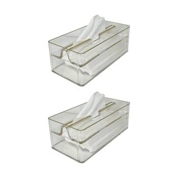 2PK SS Collective Acrylic Tissue Box With Gold Trim Home Decor Clear