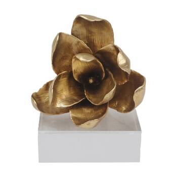 SS Collective Magnolia Floral Resin W/ Acrylic Base Decorative Piece Gold