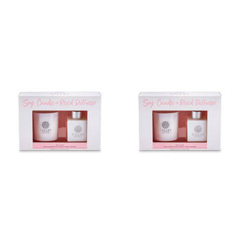 2x 2pc Tilley Classic White Pink Lychee 160g Candle & 75mL Reed Diffuser Pack