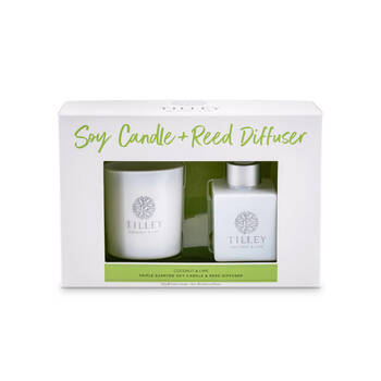 2pc Tilley Classic White Coconut & Lime 160g Candle 75mL Reed Diffuser Pack