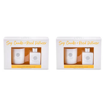 2x 2pc Tilley Classic White Tahitian Frangipani Candle & 75mL Reed Diffuser