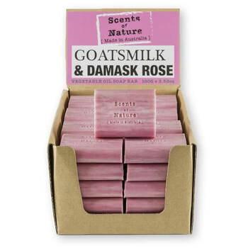 40PK Scents of Nature Goatsmilk & Damask Rose Scent Vegetable Oil Soap Bar 100g Pink