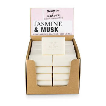 40PK Scents of Nature Jasmine & Musk Scent Vegetable Oil Soap Bar 100g White