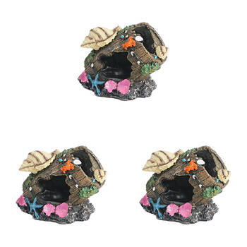 3PK Dudley's World Of Pets Foliage Barrel Aquarium Decoration