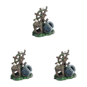 3PK Dudley's World Of Pets Wheel & Barrels Aquarium Decoration