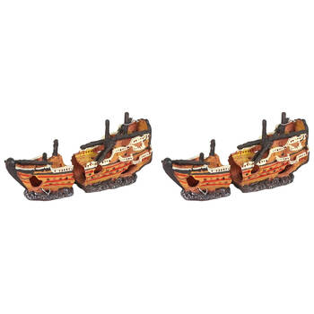 2PK Dudley's World Of Pets Aquarium/Fish Tank Resin Shipwreck Decor 21cm