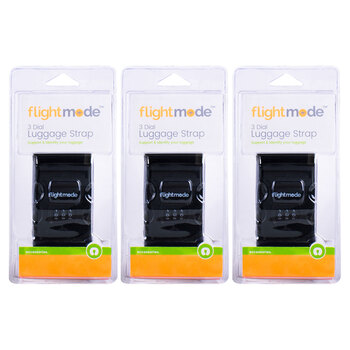3PK Flightmode 3 Dial Woven Adjustable Lock Safe Luggage Strap - Black