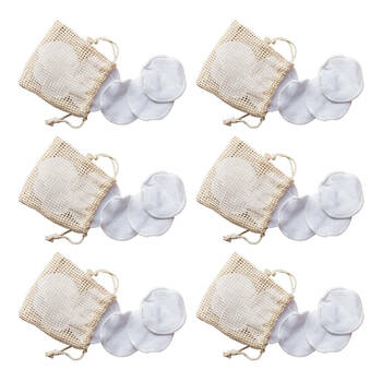 6PK FN Bamboo Make-Up Remover Facial Cleaning Pads w/ Pouch Reusable