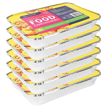 6x 4pc Topchef Home Kitchen Large Foil Container With Lid