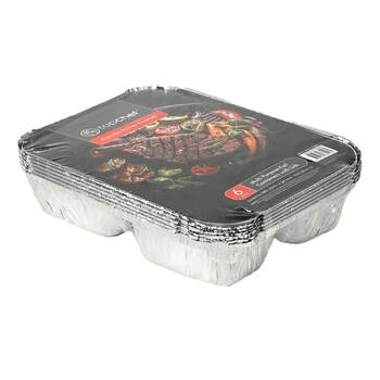 72pc Topchef 3-Compartments Aluminium Foil Food Tray w/ Lid 22x16cm