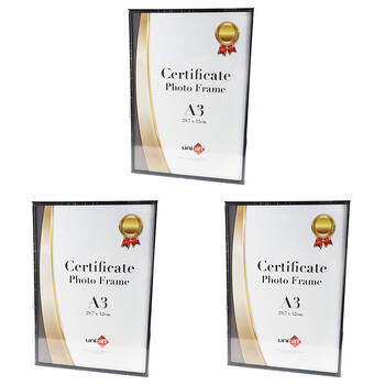 3PK Unigift Slim Certificate Glass Picture Photo Frame A3 29.7x42cm Black