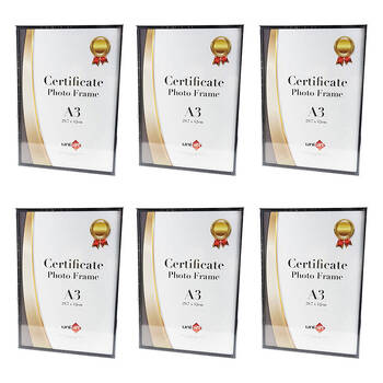 6PK Unigift Slim Certificate Glass Picture Photo Frame A3 29.7x42cm Black