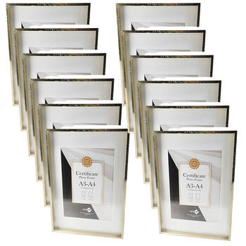 12PK Unigift Metallic Certificate Glass Picture Photo Frame A3/A4 Gold