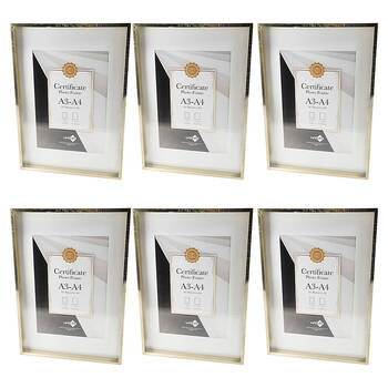 6PK Unigift Metallic Certificate Glass Picture Photo Frame A3/A4 Gold