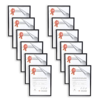 12PK Unigift Certificate Glass Picture Photo Frame A3 29.7x42cm Black/Silver