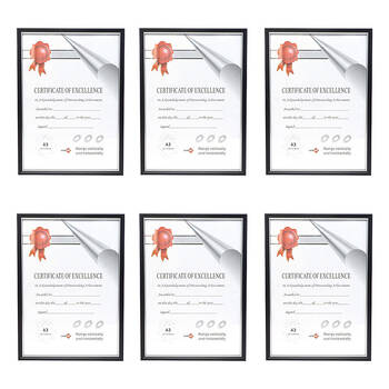 6PK Unigift Certificate Glass Picture Photo Frame A3 29.7x42cm Black/Silver