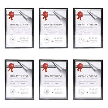 6PK Unigift Certificate Glass Picture Photo Frame A4 21x29.7cm Black/Silver