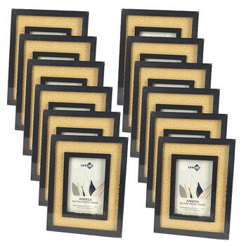 12PK Unigift Annisa Rattan Wooden Picture Photo Frame 10x15cm Black&Natural
