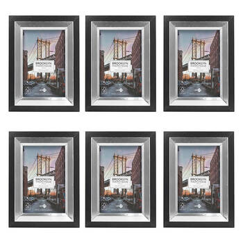 6PK Unigift Brooklyn Wooden/Glass Picture Photo Frame 10x15cm Black/Silver