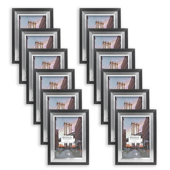 12PK Unigift Brooklyn Wooden/Glass Picture Photo Frame 13x18cm Black/Silver