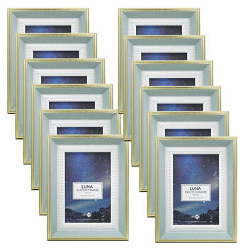 12PK Unigift Luna Gold Trim Border Glass Picture Photo Frame 10x15cm Green