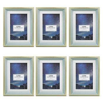 6PK Unigift Luna Gold Trim Border Glass Picture Photo Frame 10x15cm Green
