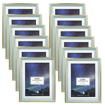 12PK Unigift Luna Gold Trim Border Glass Picture Photo Frame 15x20cm Green