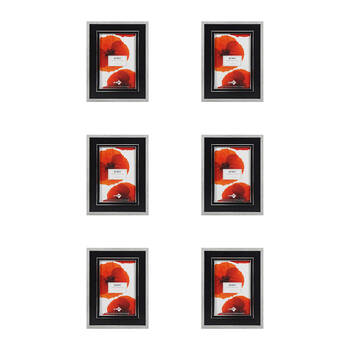 6PK Unigift Poppy Photo Frame Picture Holder 10x15cm - Black/Grey