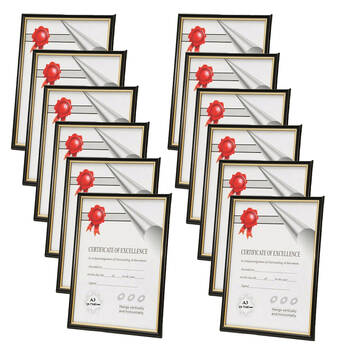 12PK Unigift Certificate Glass Picture Photo Frame A3 29.7x42cm Black/Gold