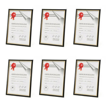 6PK Unigift Certificate Glass Picture Photo Frame A4 21x29.7cm Black/Gold