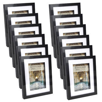 12PK Unigift 3D Wooden/Glass Hanging Picture Photo Frame 15x20/10x15cm Black
