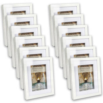 12PK Unigift 3D Wooden/Glass Hanging Picture Photo Frame 15x20/10x15cm White
